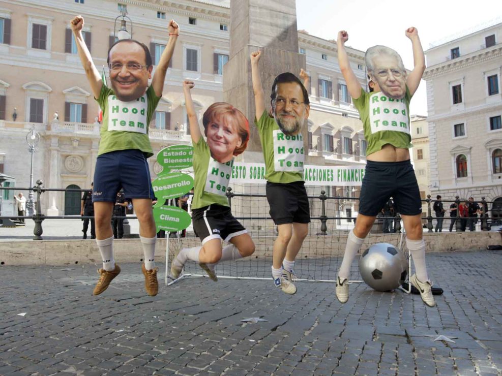 Campagna "zero zero cinque" contro i leader europei di fronte al Parlamento. Roma 22 giugno 2012